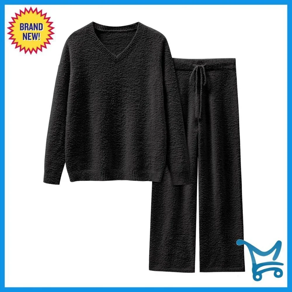 Fuzzy Fleece Lounge Set Cozy Sweater Matching Pajama Two Piece Outfit Loungewear